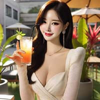 음료를 들고 미소짓는 여자