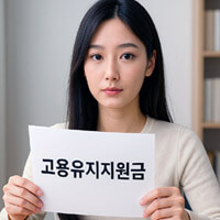 고용유지지원금 팻말을 들고 있는 여자