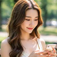 햇살 아래 벤치에서 휴대폰으로 문자 확인하는 장면