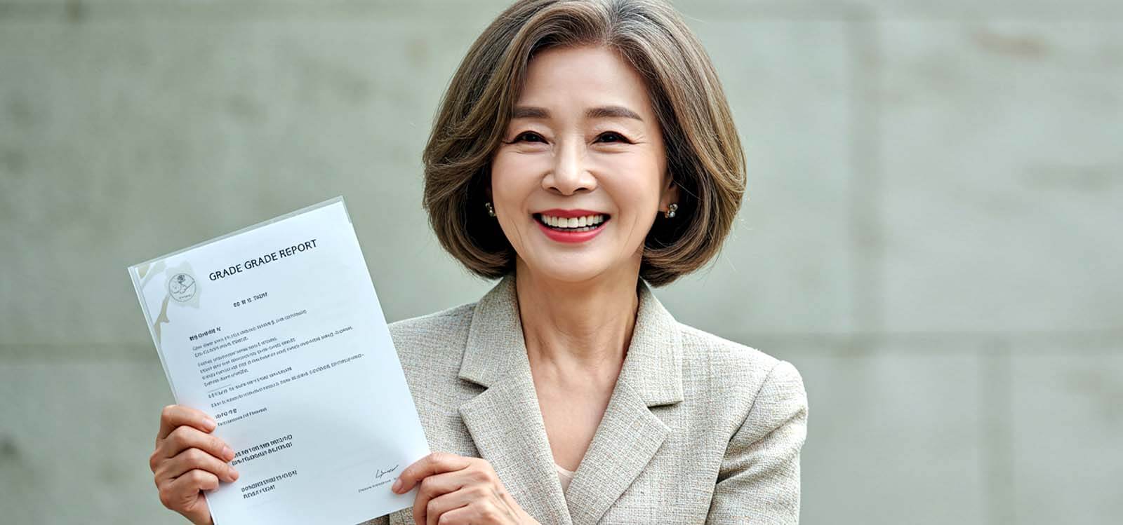 자격증 합격증서를 들고 기뻐하는 장면