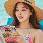비치 체어에서 잡지 읽는 여유로운 모습