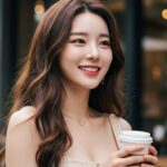 카페에서 아이스 아메리카노를 마시는 모습