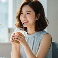 아이스티 마시며 쉬는 시간 모습