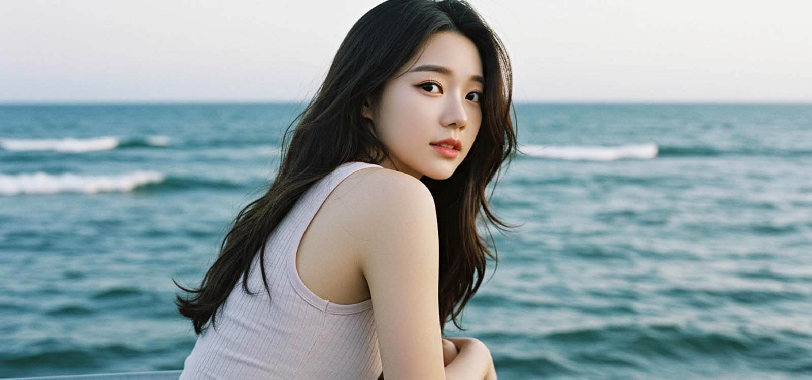 바닷가 난간에서 풍경 바라보기
