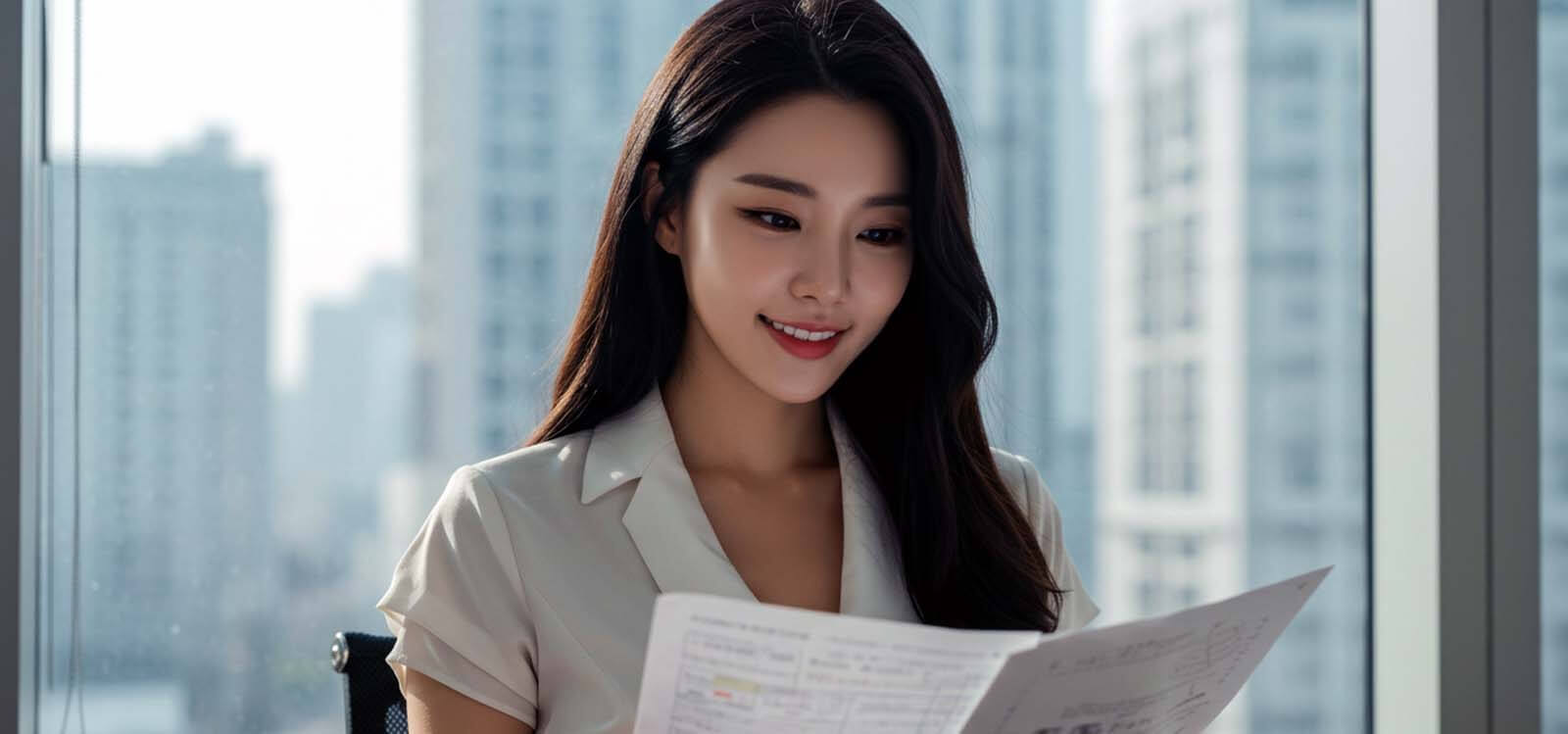 서류를 보고 있는 여자