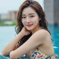 수영장 물에서 쉬고 있는 여자