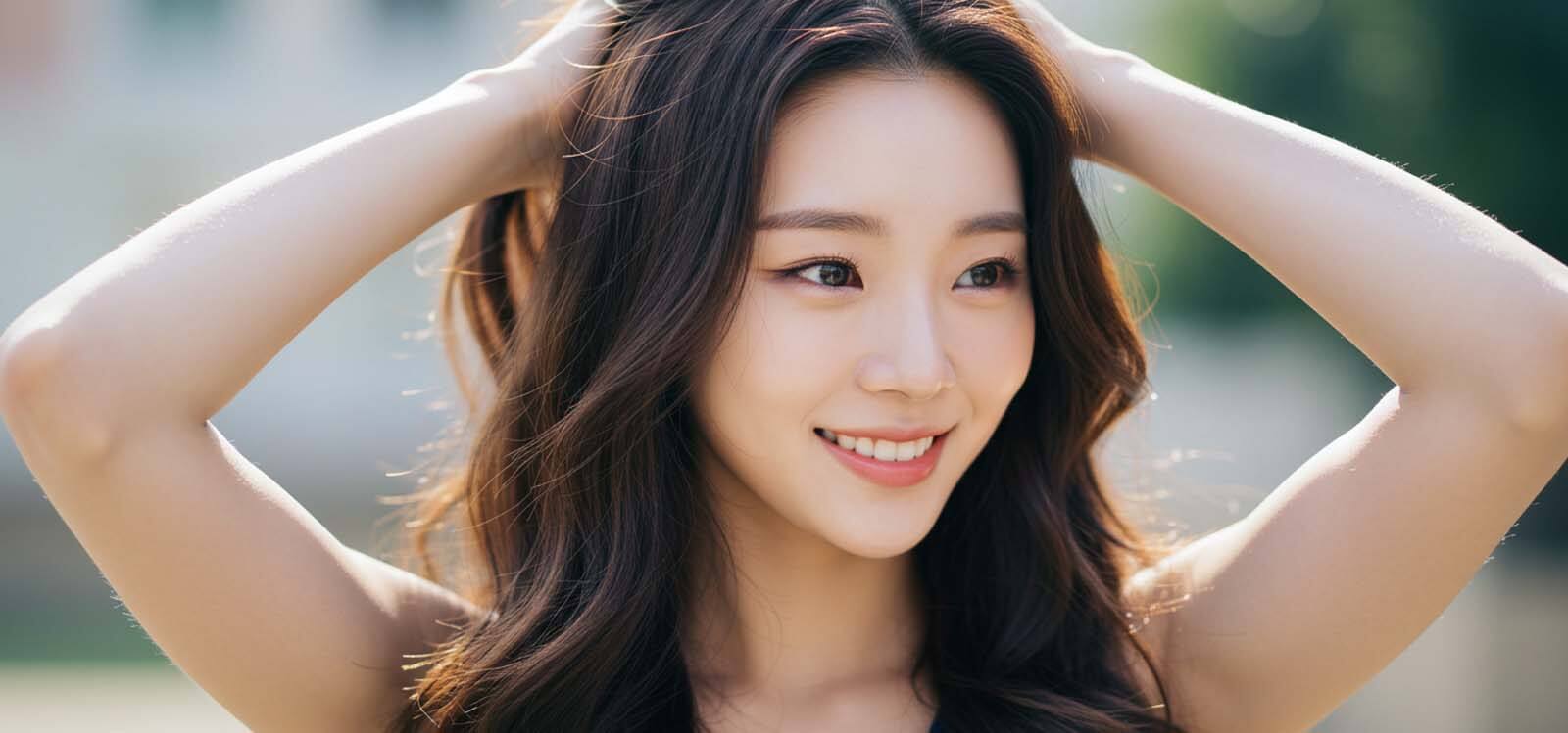 머리카락 묶는 모습