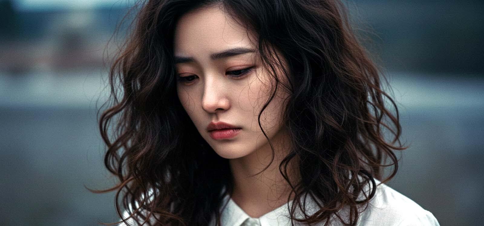 우울한 표정을 하고 있는 여자