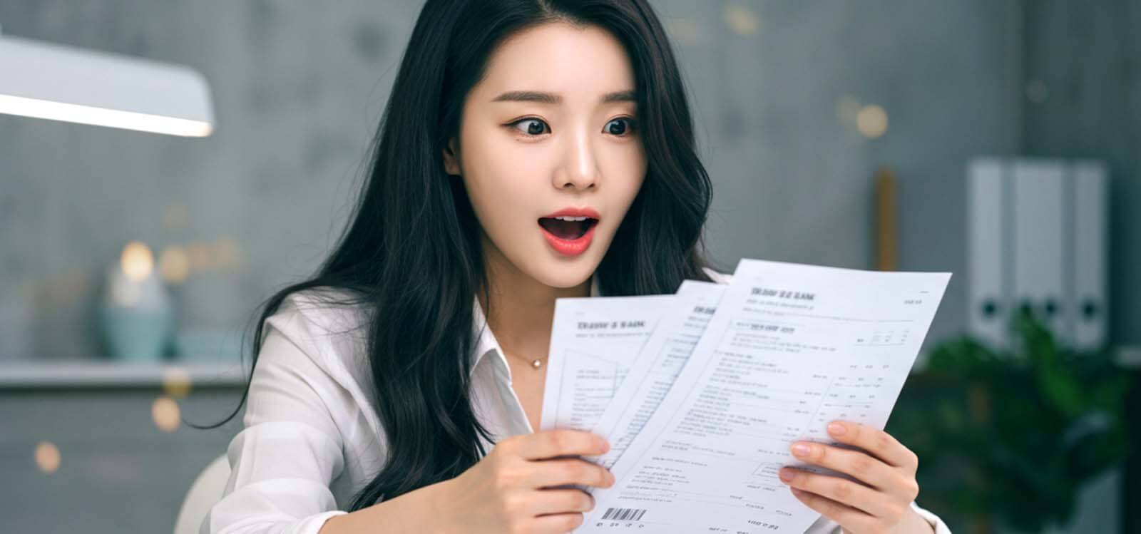 서류를 보고 놀라는 여자