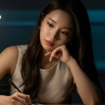 늦은 밤 불 꺼진 사무실에서 혼자 메모하는 모습