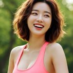 자전거 타고 내려와서 잠시 쉬며 웃는 모습