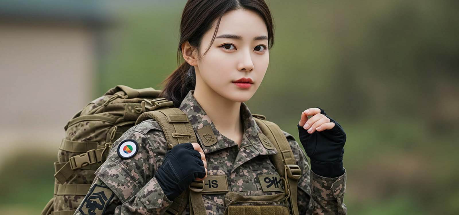 군장을 메고 있는 여자