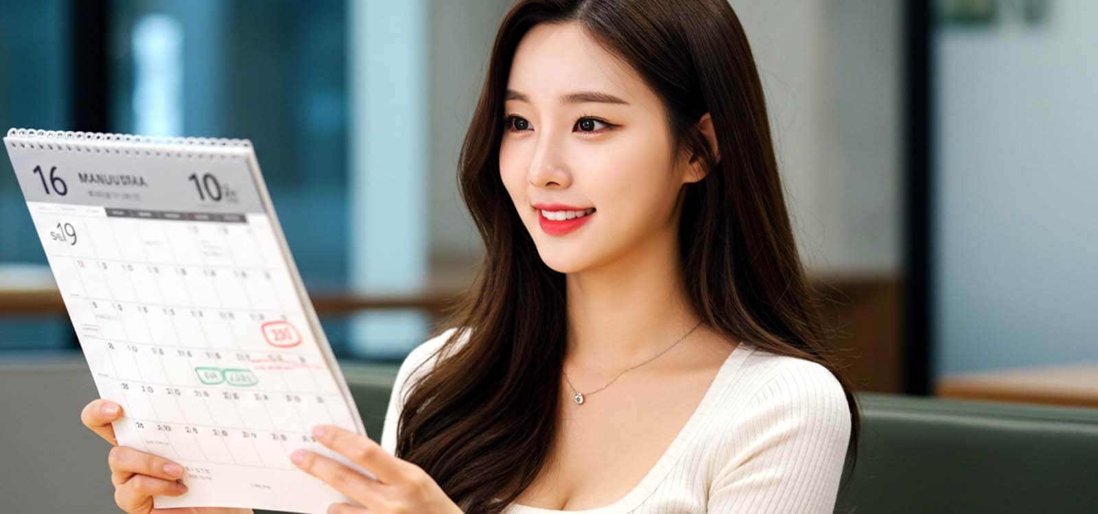 적금 만기일 달력을 보며 만족스러운 표정을 짓는 장면