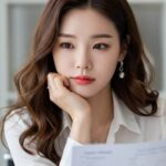 서류를 들고 고민하는 여자