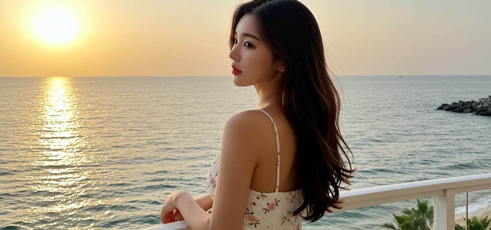 주택 발코니에서 바다를 바라보는 모습