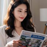 팜플렛을 보고 있는 여자