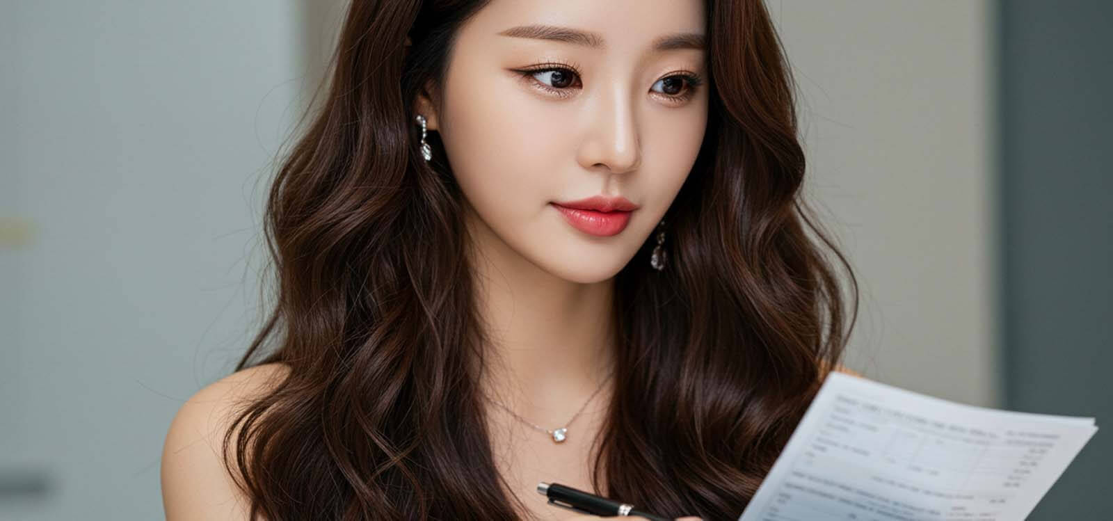 계산기를 두드리고 있는 여자