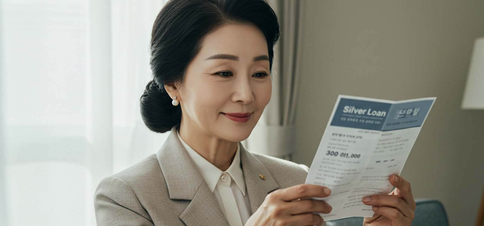 서류를 보고 있는 중년여성