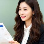 서류를 들고 미소짓고 있는 여자