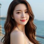 해변 산책로에서 바람을 맞으며 서 있는 모습