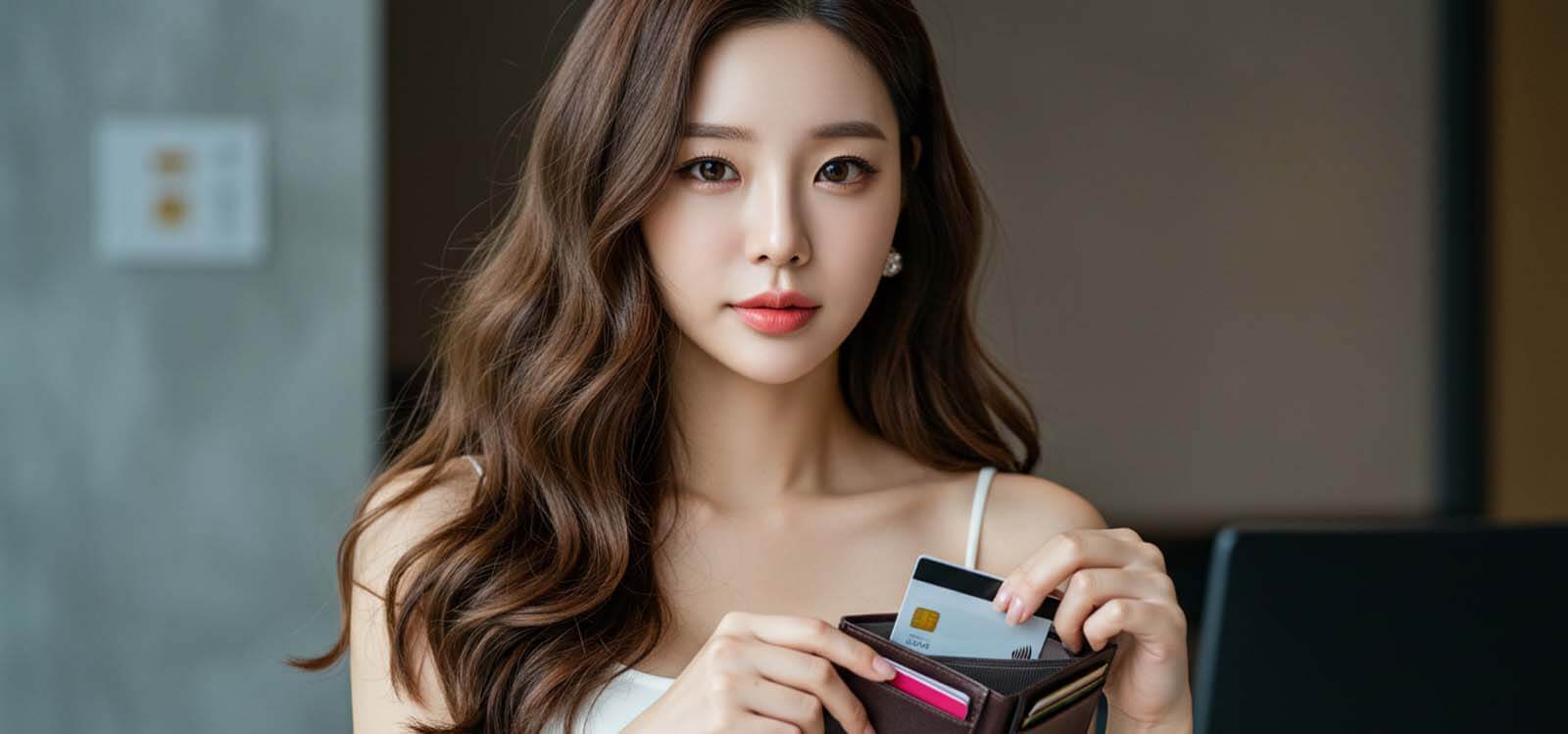 신용카드를 지갑에 넣는 모습
