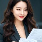 서류를 보고 있는 여자