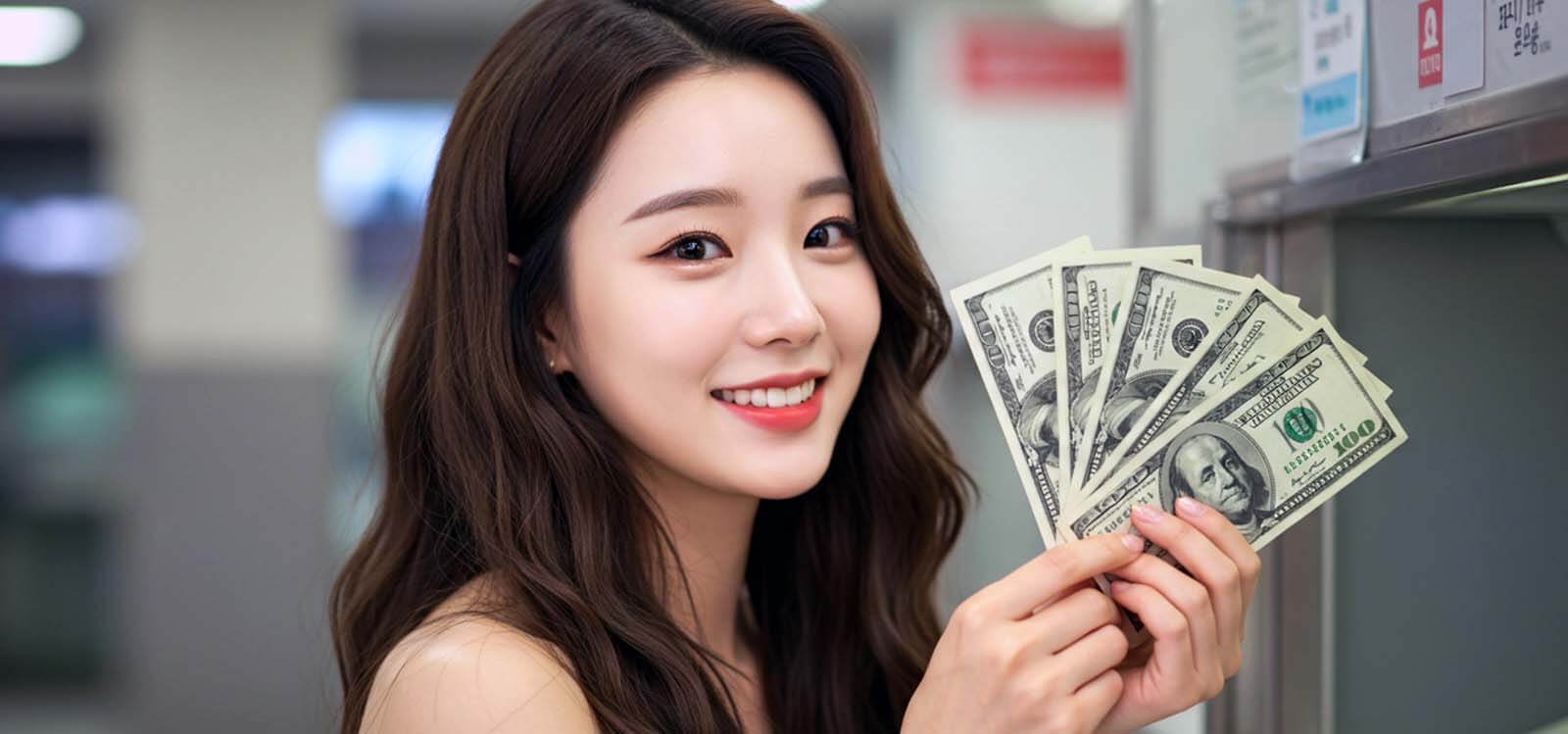 달러를 들고 있는 여자