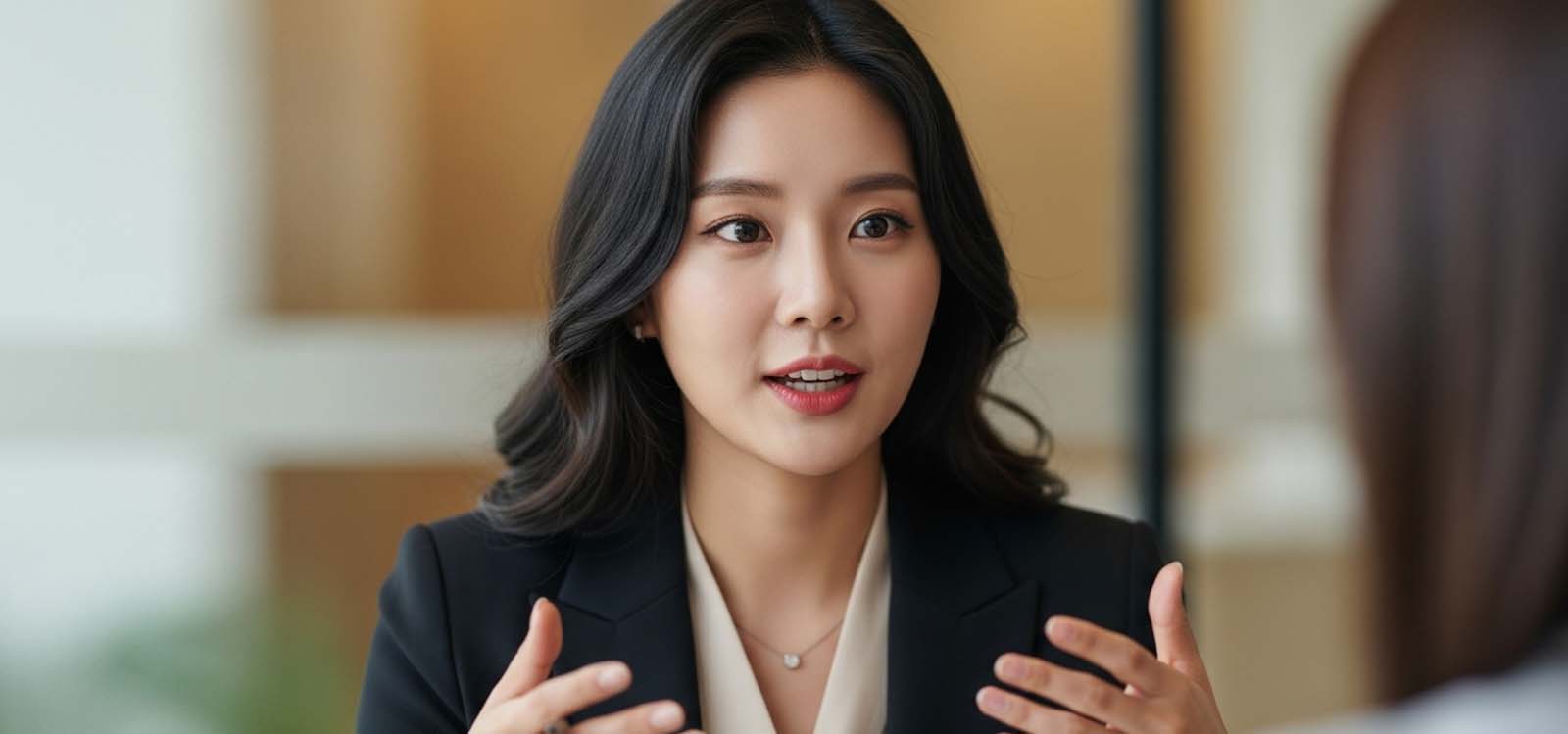 면접 질문에 답변하는 모습