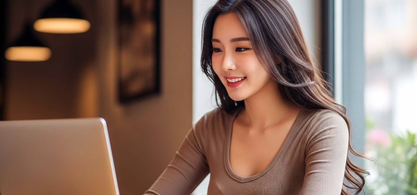 클래식 카페에서 노트북 작업하는 모습