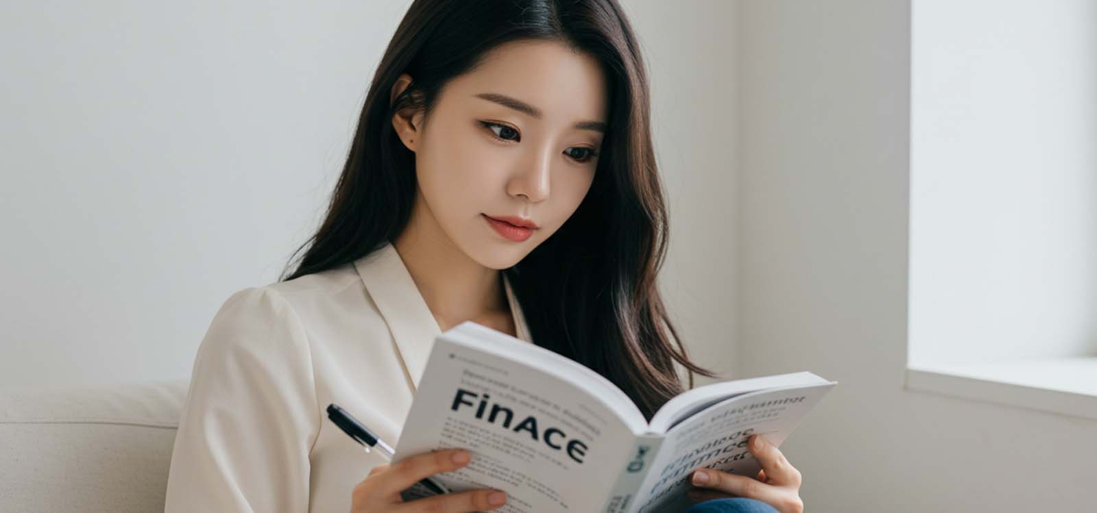 경제도서를 읽으며 공부하는 여성