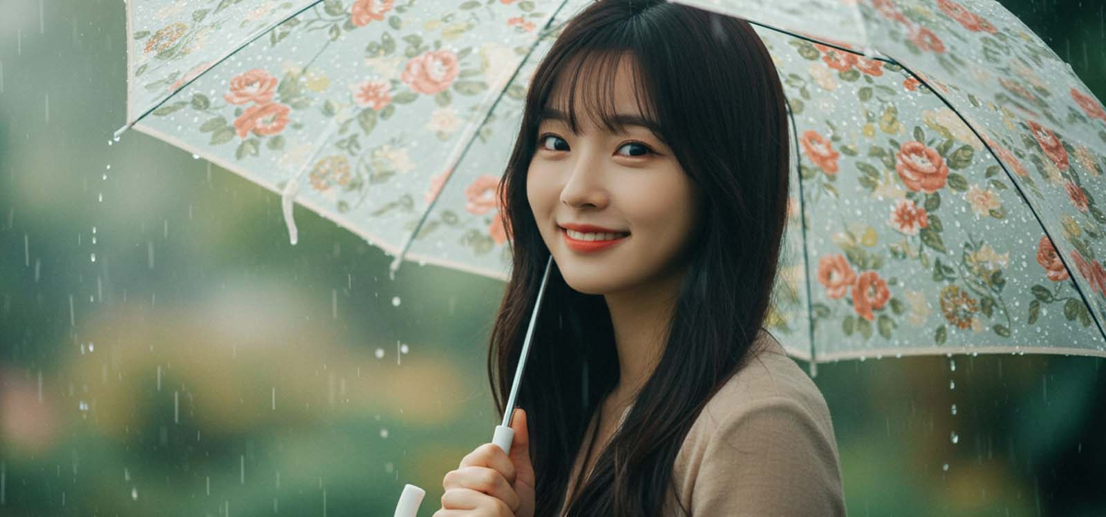 비 오는 날 우산을 들고 있는 모습