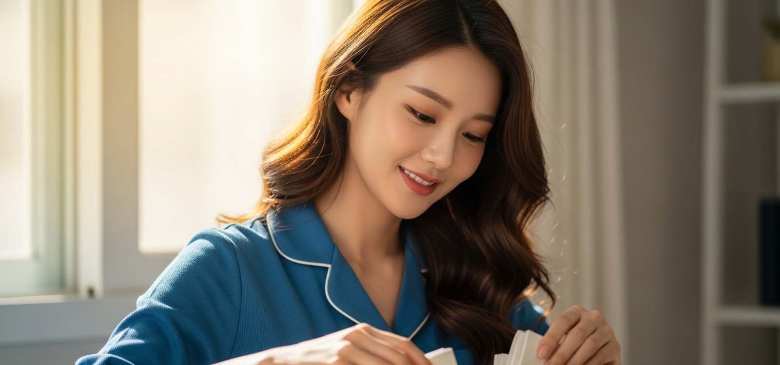 책상 위 짐을 정리하며 상자에 넣는 모습