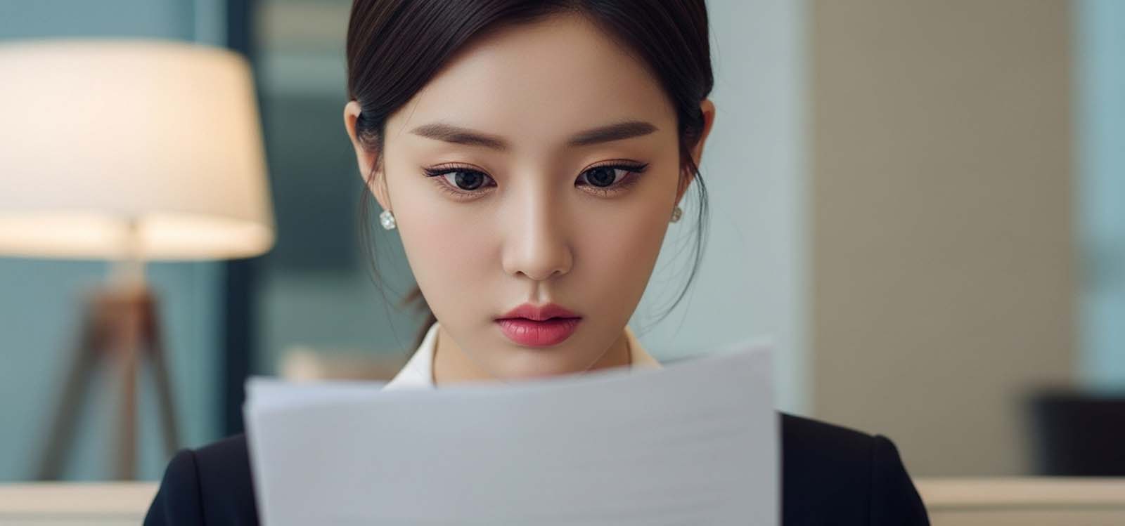 서류를 보고 있는 여자