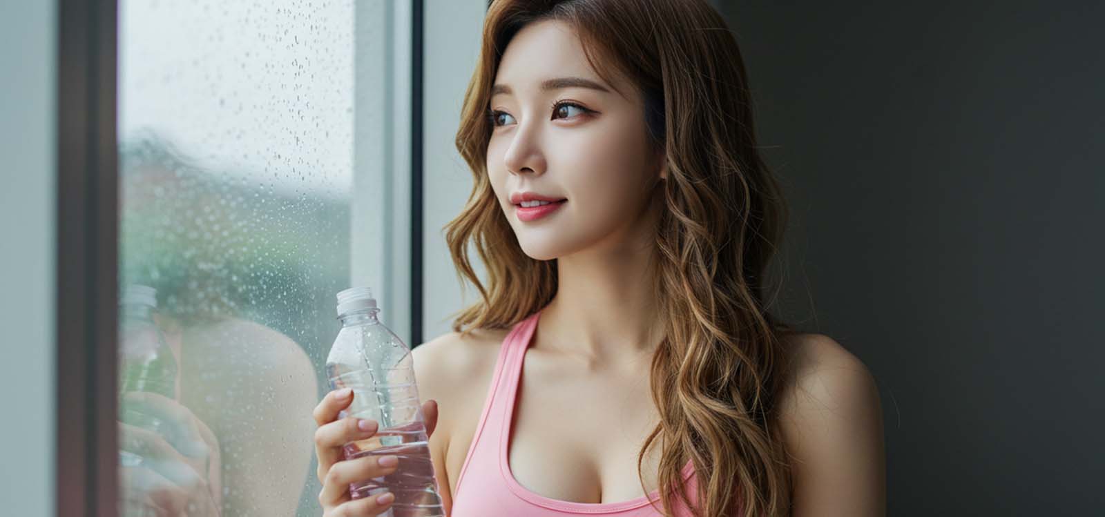비 오는 날 창가에 기대어 밖을 바라보는 모습
