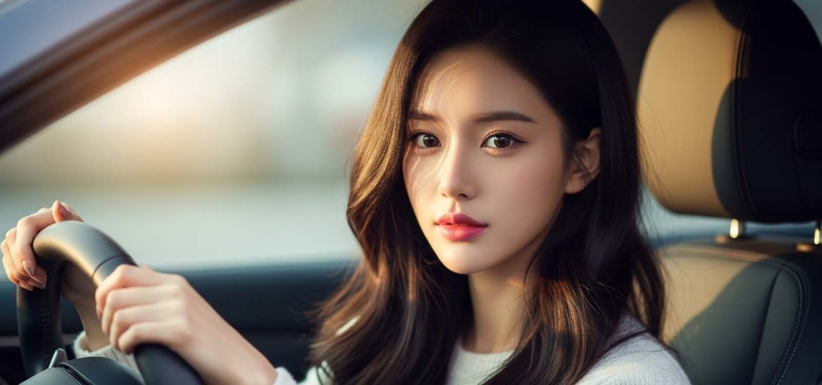 자동차 운전석에 앉아 출발 준비하는 모습