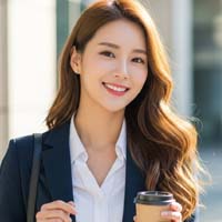 출근길에 커피를 들고 사무실로 들어가는 장면