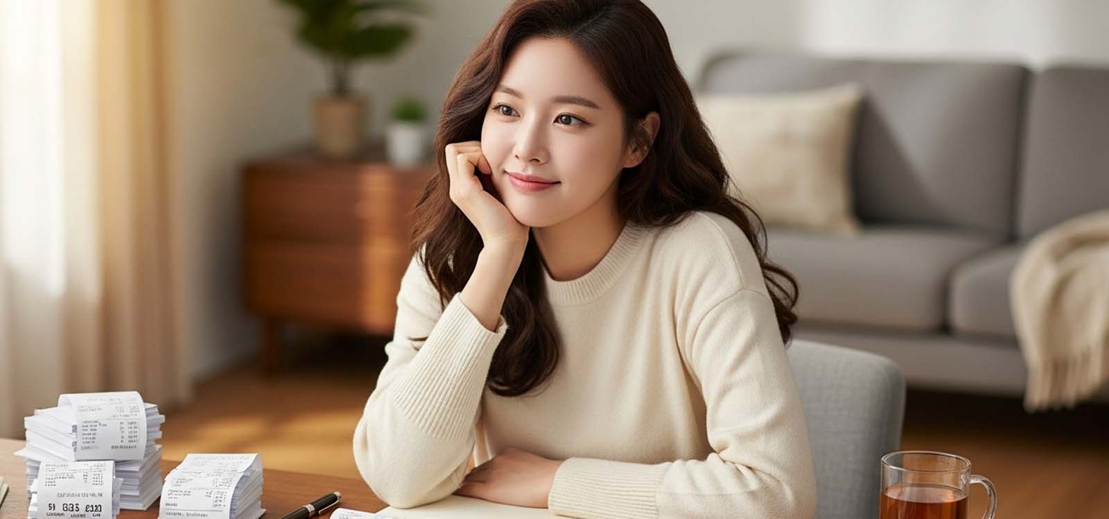 책상 위에 현금영수증이 여러 장 흩어진 모습