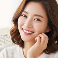 통장을 들고 미소 짓는 여자