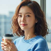 사무실 복도에서 커피 들고 걷는 모습