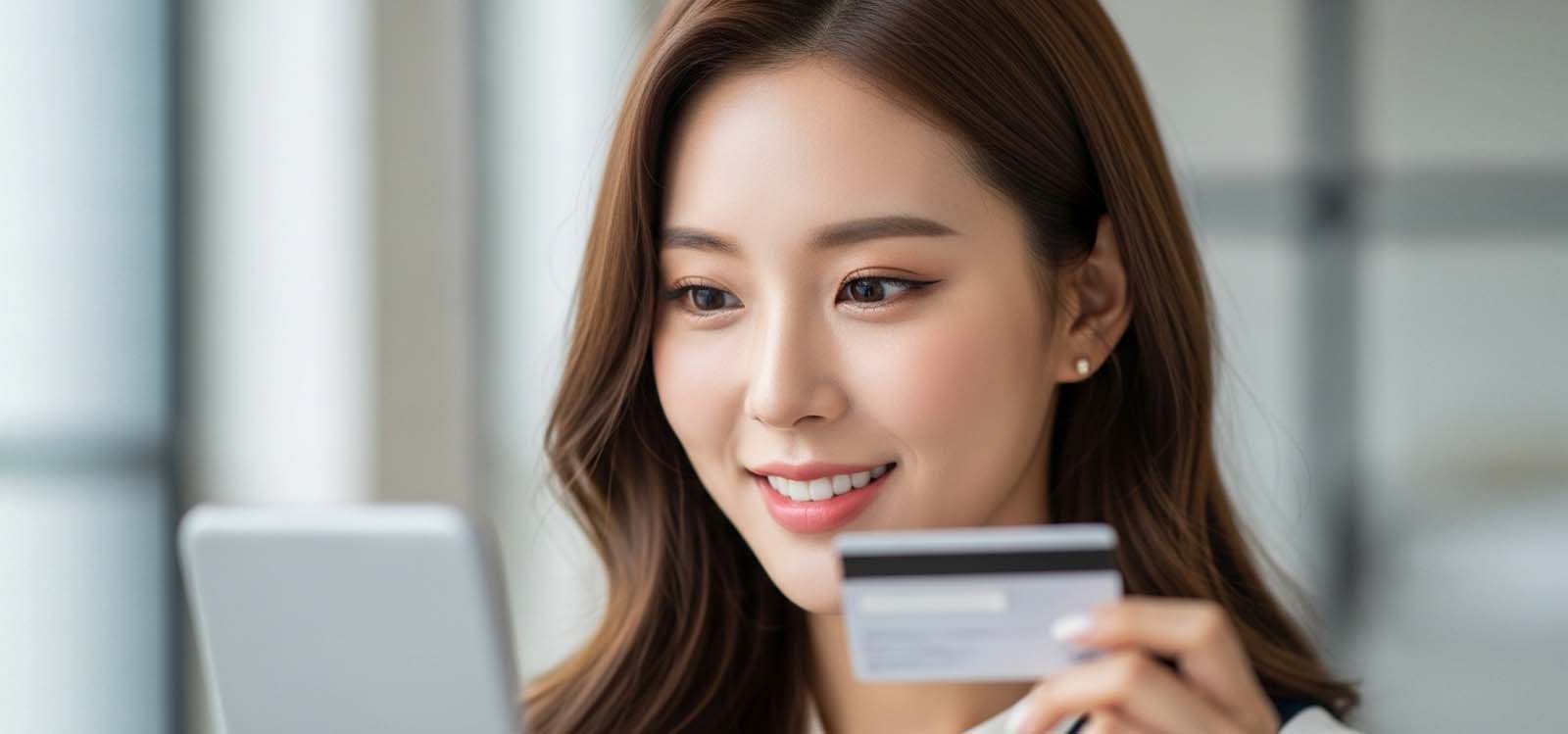 신용카드로 온라인 결제 내역을 확인하는 모습