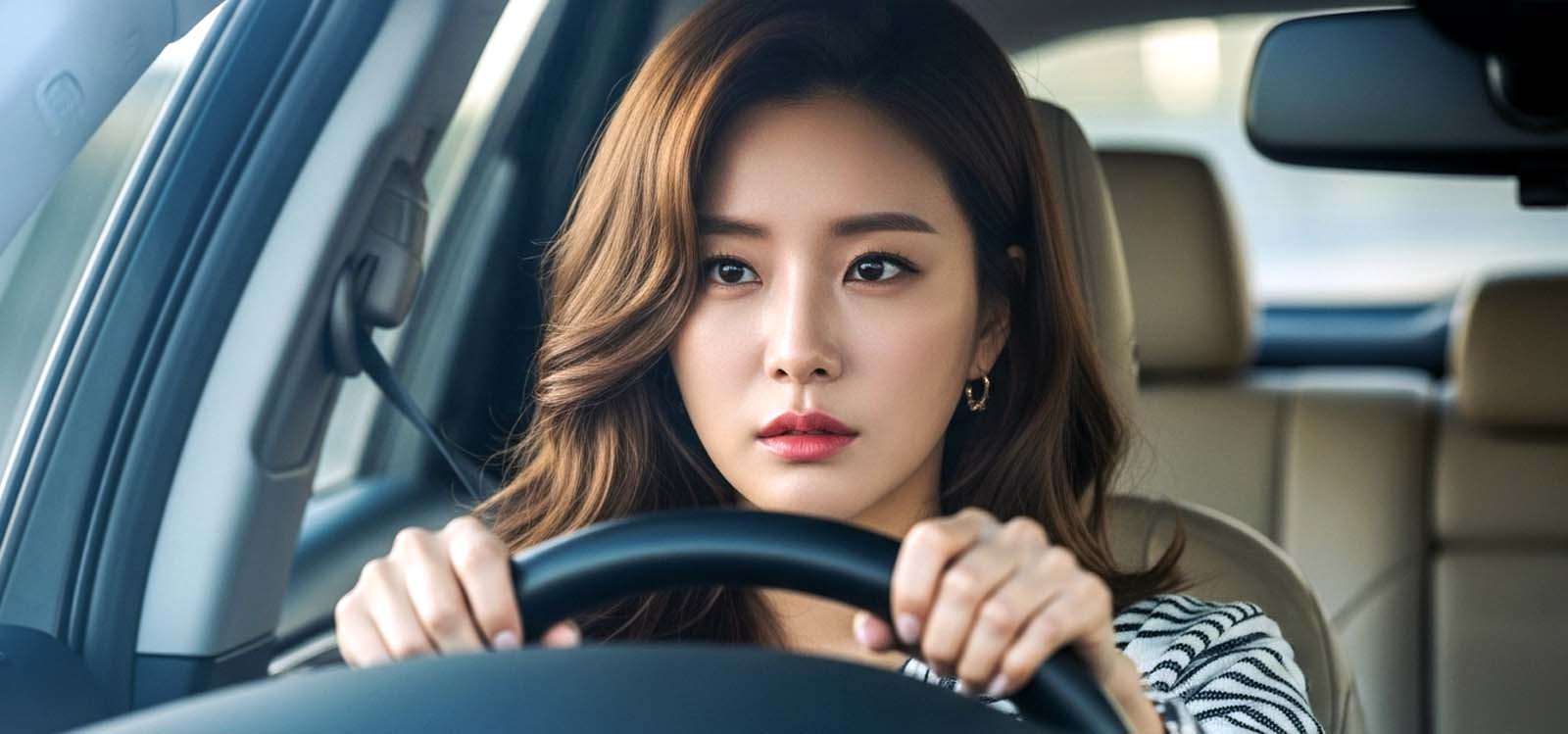 핸들을 양손으로 잡고 출발 자세를 잡는 모습