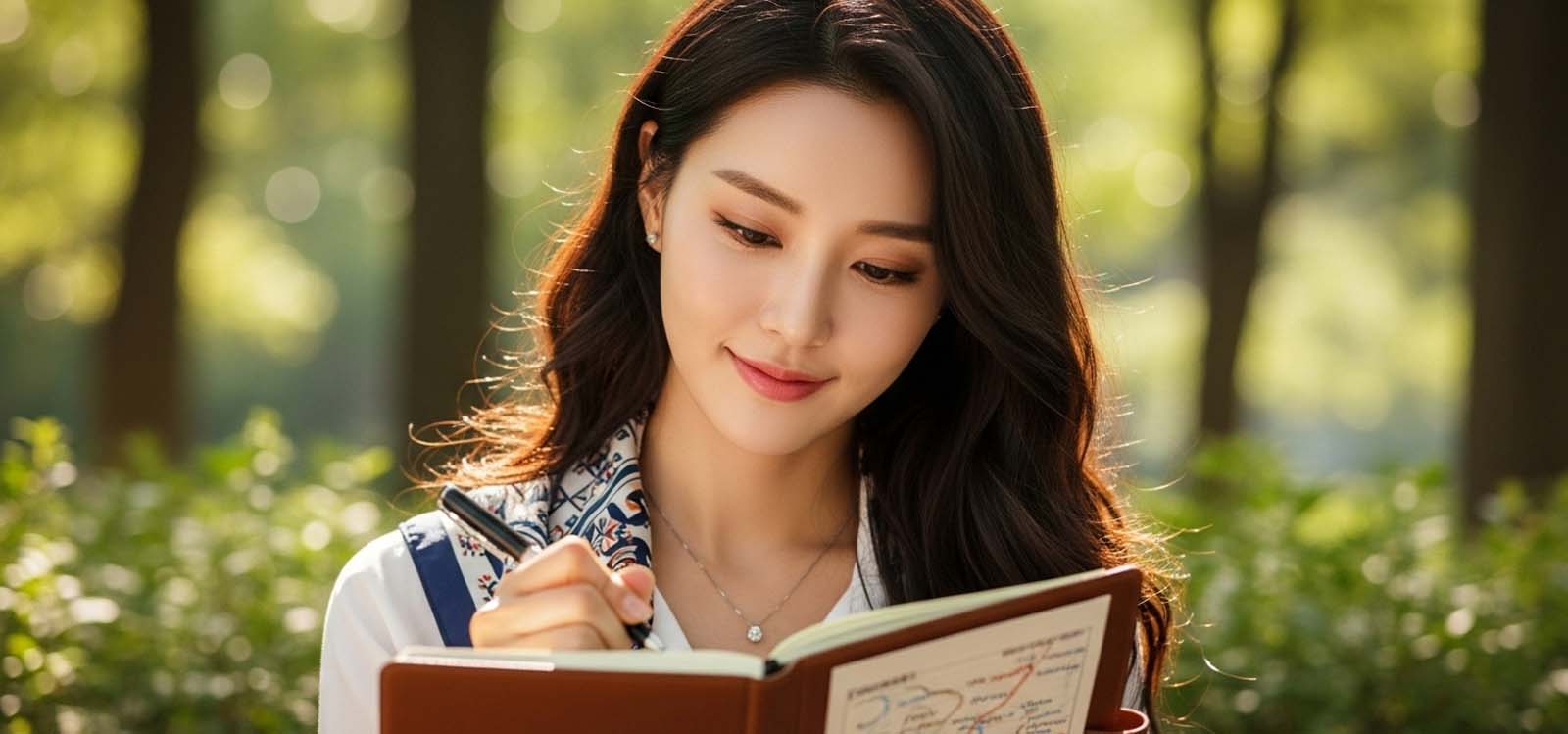 노트에 일정을 적고 있는 여자