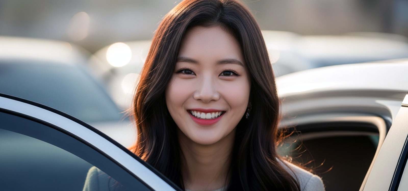 주차장에서 차량 문을 열고 탑승 준비하는 모습