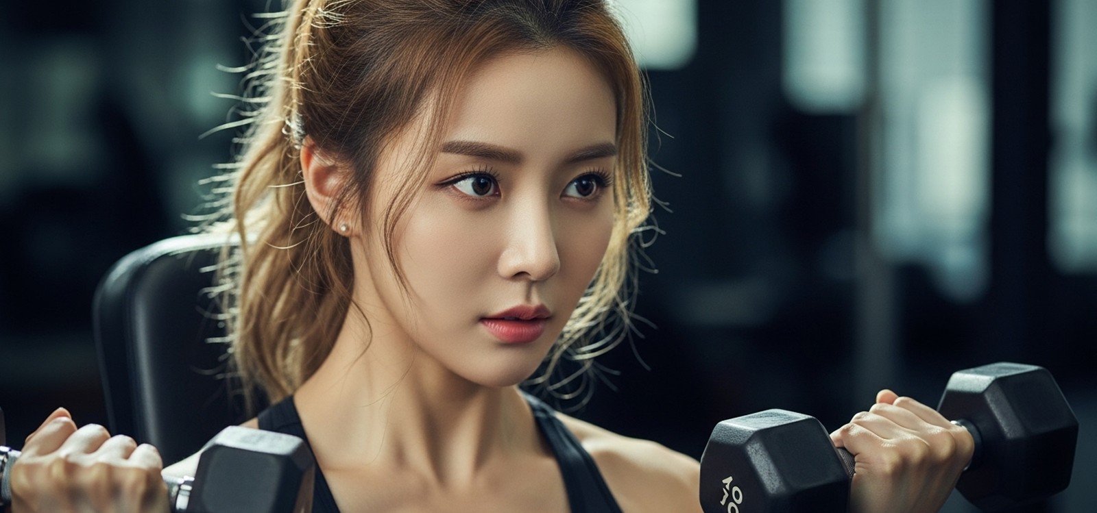 덤벨을 들고 어깨 운동 중인 장면