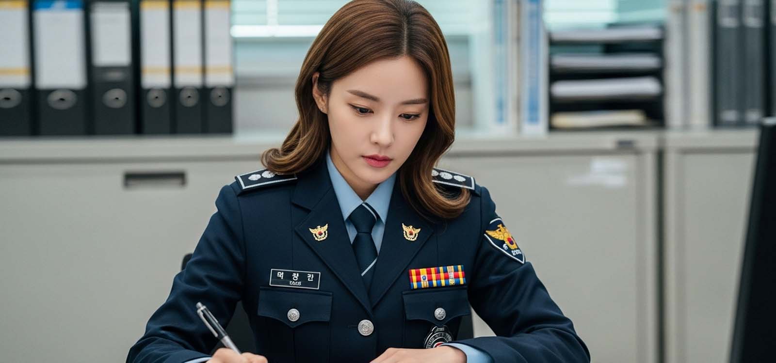 일지를 적고 있는 경찰