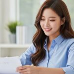 서류를 보고 있는 여자