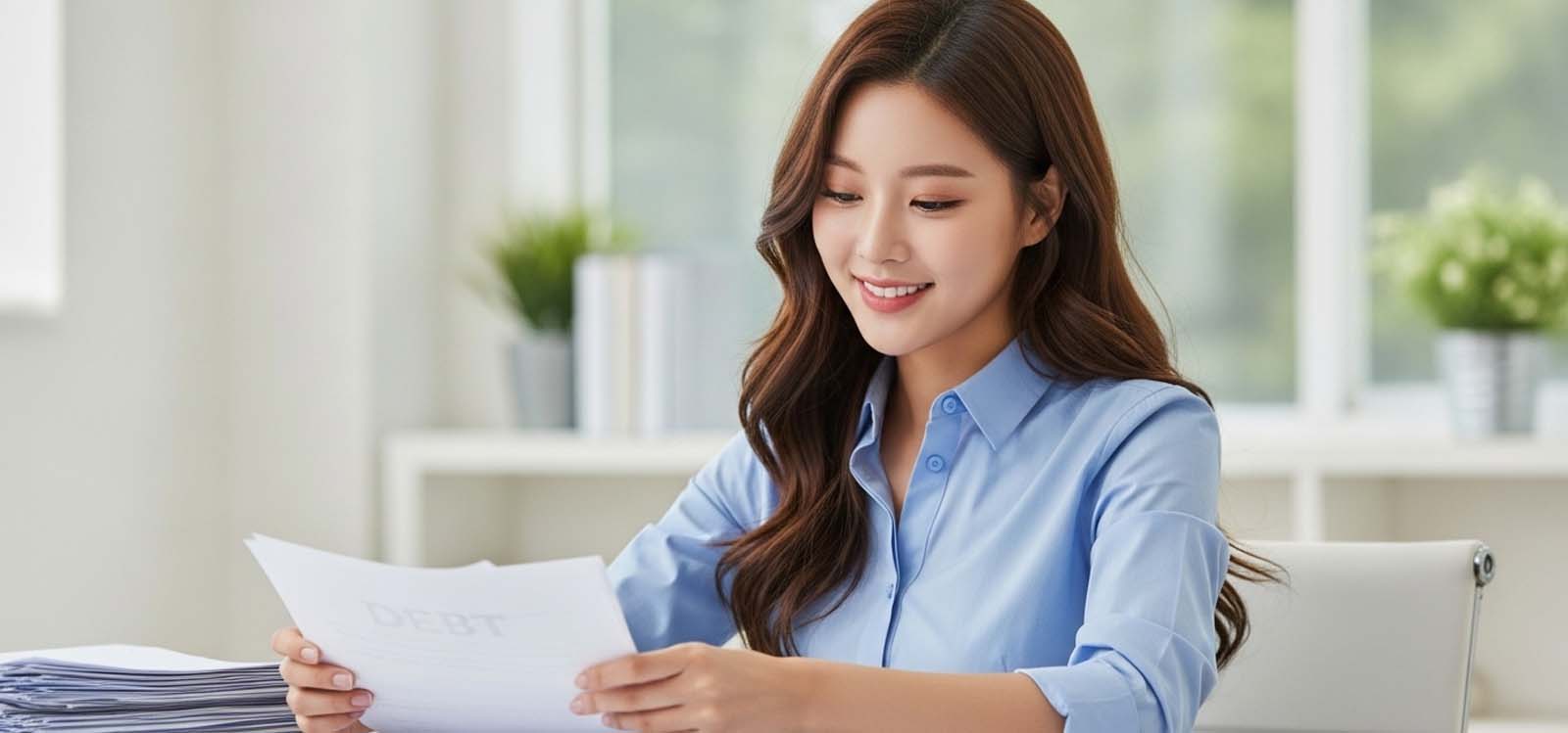 서류를 보고 있는 여자