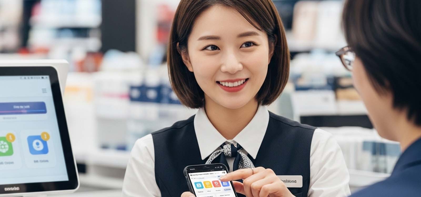 고객 앞에서 핸드폰을 누르고 있는 사장님