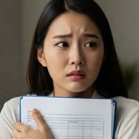 서류를 들고 긴장한 모습