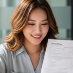 연말정산 서류를 프린트해서 손에 들고 검토하는 모습